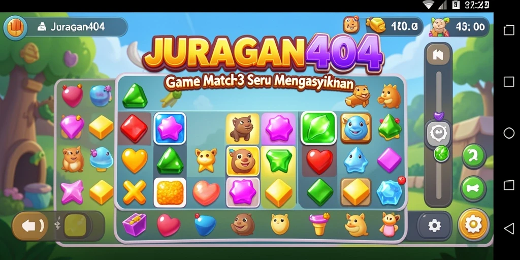 Tampilan gameplay seru dari JURAGAN404 yang menantang dan penuh warna.