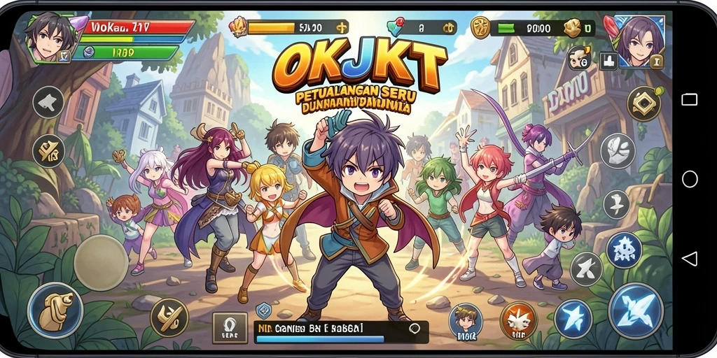 Tampilan gameplay OKJKT yang menarik dan penuh warna.